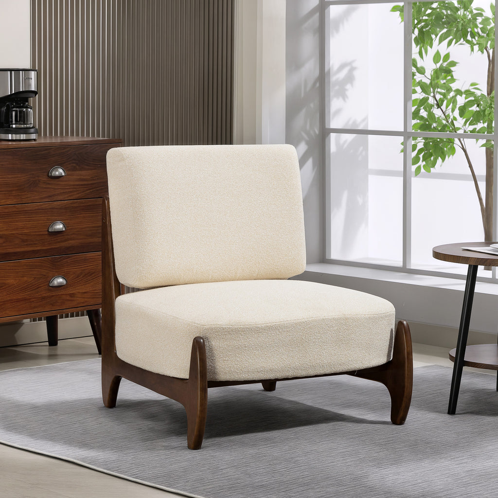 Fauteuil salon en chenille, fauteuil chambre confortable, coussin épais, assise rembourrée, 72 x 73,5 x 81 cm, crème-9