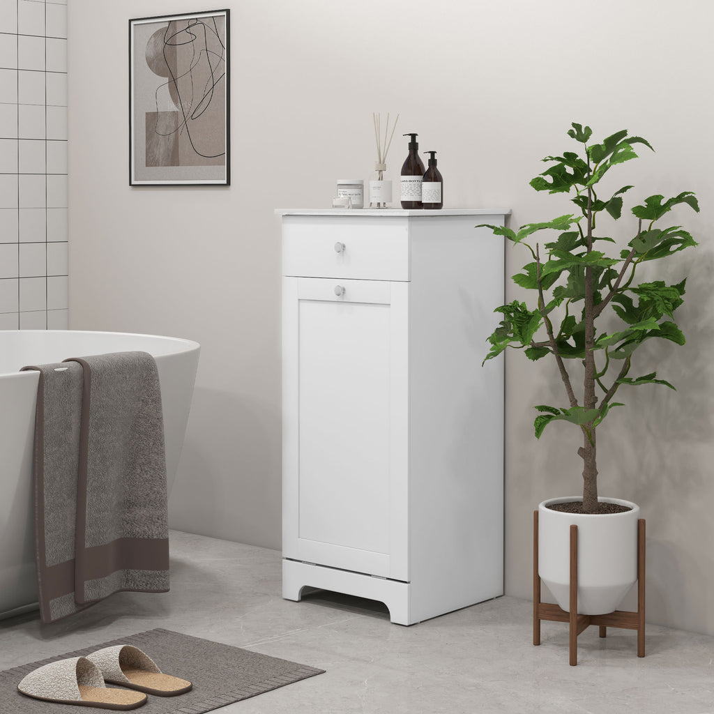 Meuble de salle de bain avec panier à linge, meuble de rangement avec tiroir - 40L x 38l x 90,5H cm - blanc-9