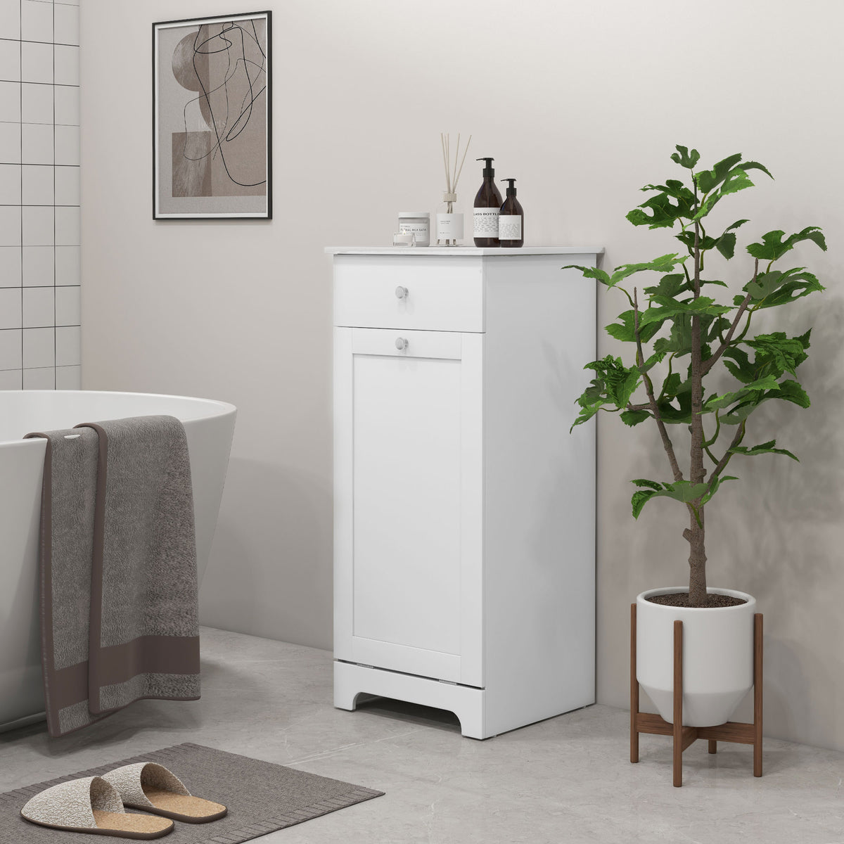 Meuble de salle de bain avec panier à linge, meuble de rangement avec tiroir - 40L x 38l x 90,5H cm - blanc-9