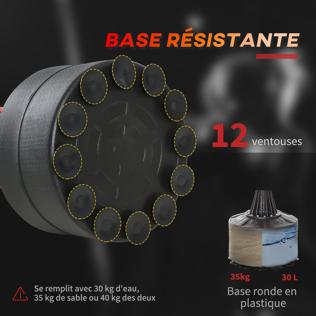 Sac de frappe sur pieds punching ball brunier 3 en 1 avec ballon de vitesse bras flexible rotatif hauteur réglable revêtement synthétique base HDPE dim. 88L x 48l x 155-205H cm noir rouge-5