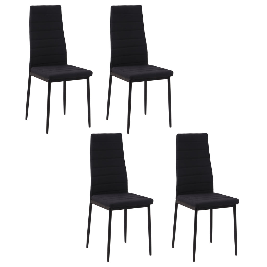 Lot de 4 chaises de salle à manger chaises de cuisine avec dossier haut pieds en métal et tissu en lin 41x50x97cm noir-0