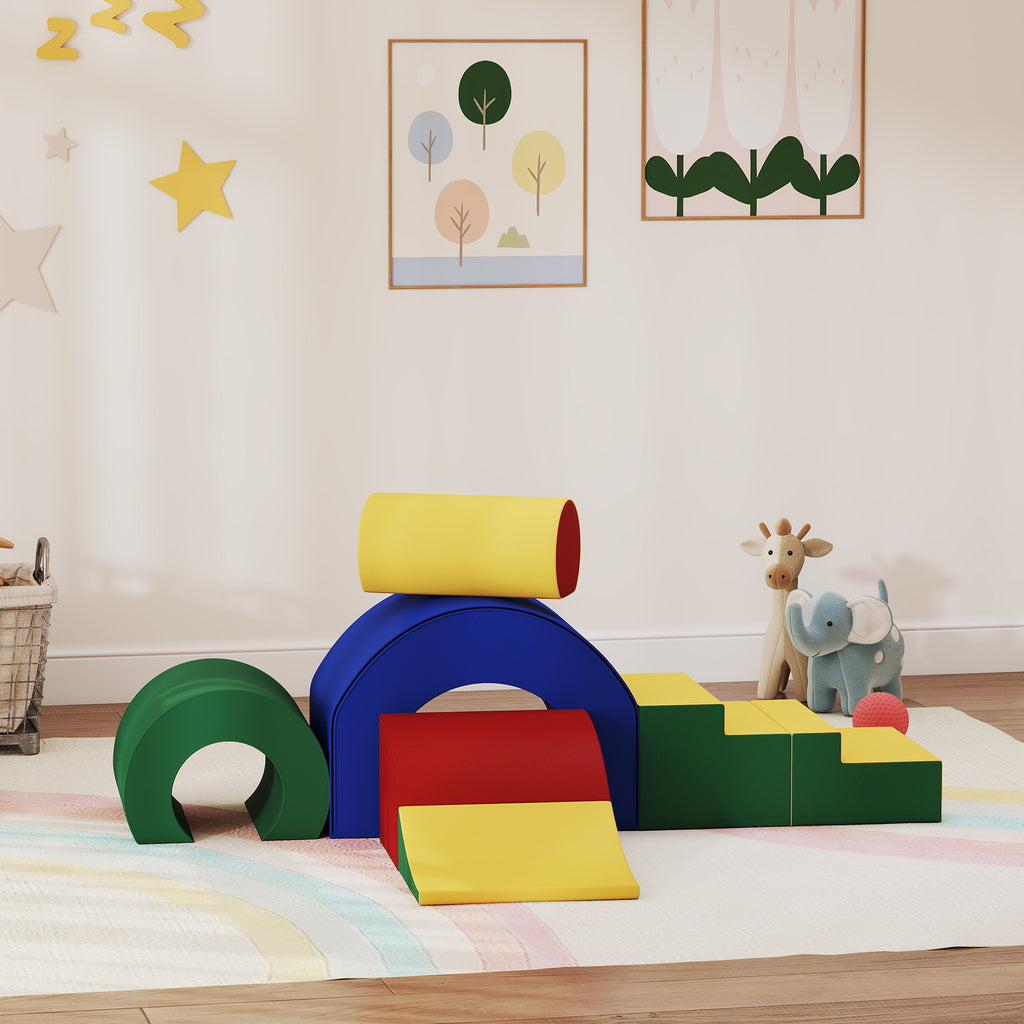 Parcours motricité enfants jouets d'escalade modulable 5 briques géantes en mousse 181 x 39 x 44 cm multicolore-9