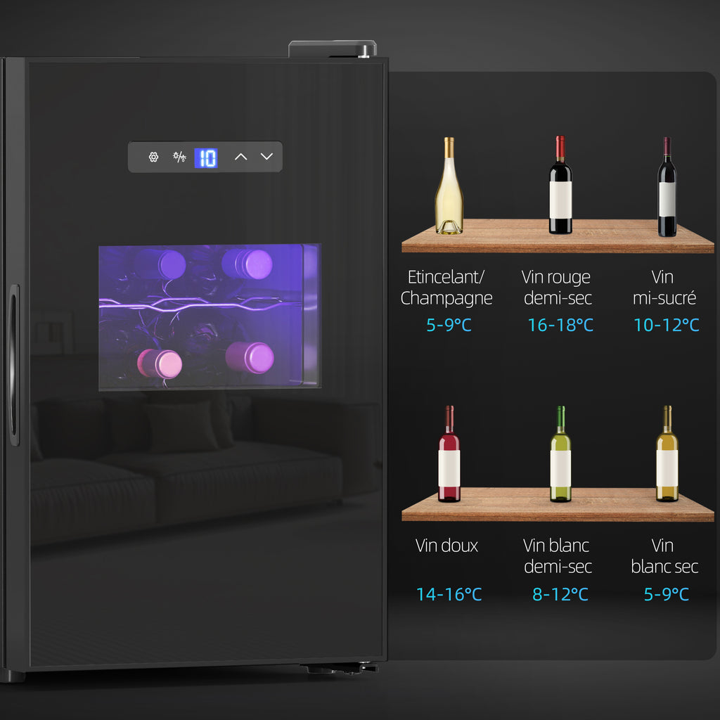 Cave à vin, 15 bouteilles, 39L, Réfrigérateur pour boissons, éclairage LED, température réglable 8-18℃-8
