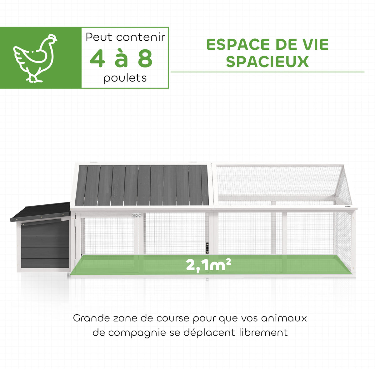 Poulailler pour poules cage à poule avec nichoir porte et toit ouvrable pour 4 et 8 poules 240 x 112,5 x 76 cm blanc-3