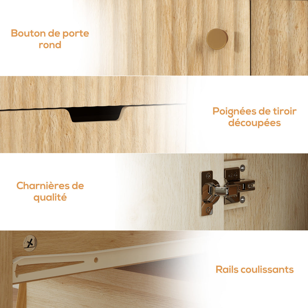 Buffet salon meuble de rangement avec placard à portes, étagère réglable et étagère ouvert, 60x30x81cm, bois naturel-7