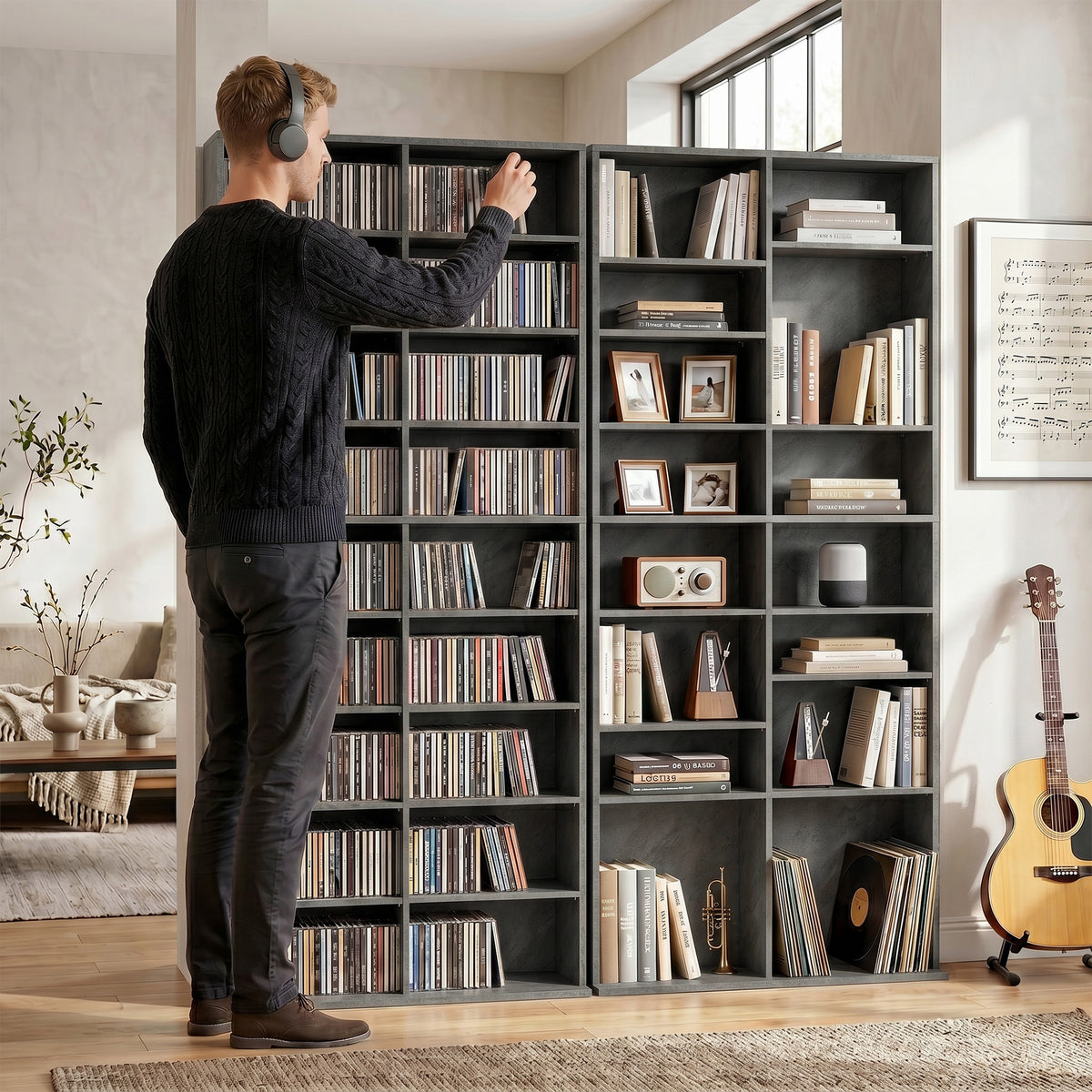 Rangements pour CD et DVD 18 compartiments capacité max. 640 CD/360 DVD 430 Blu-ray 78,5 x 24 x 175 cm gris clair-8