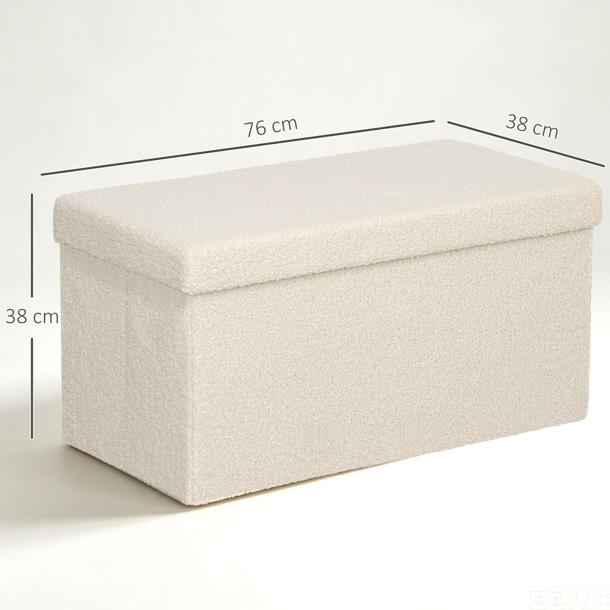 Banc de Rangement 84 L, Pouf Pliable Rembourré en Peluche Teddy, Bout de Lit, Charge 120 kg, 76 x 38 x 38 cm, Crème-2