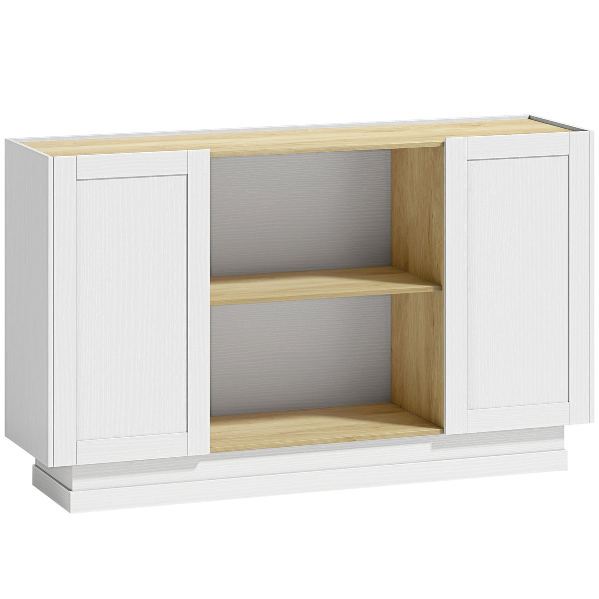Buffet Cuisine, Meuble de Rangement avec 2 Portes et 2 Étagères Ouvertes, 133 x 35 x 79,7 cm, Bois Naturel et Blanc-0