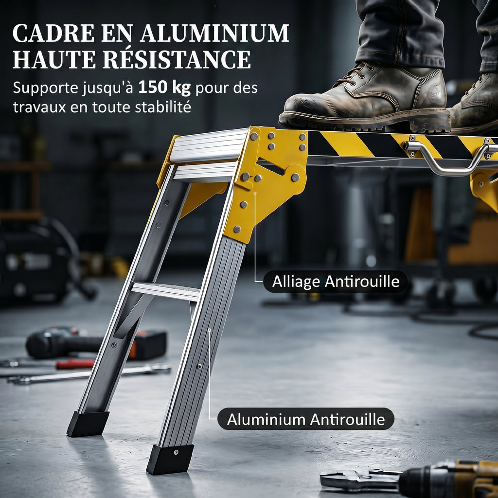 Établi pliant, établi de serrage en aluminium, table de travail robuste avec poignée, design antidérapant, argenté-3