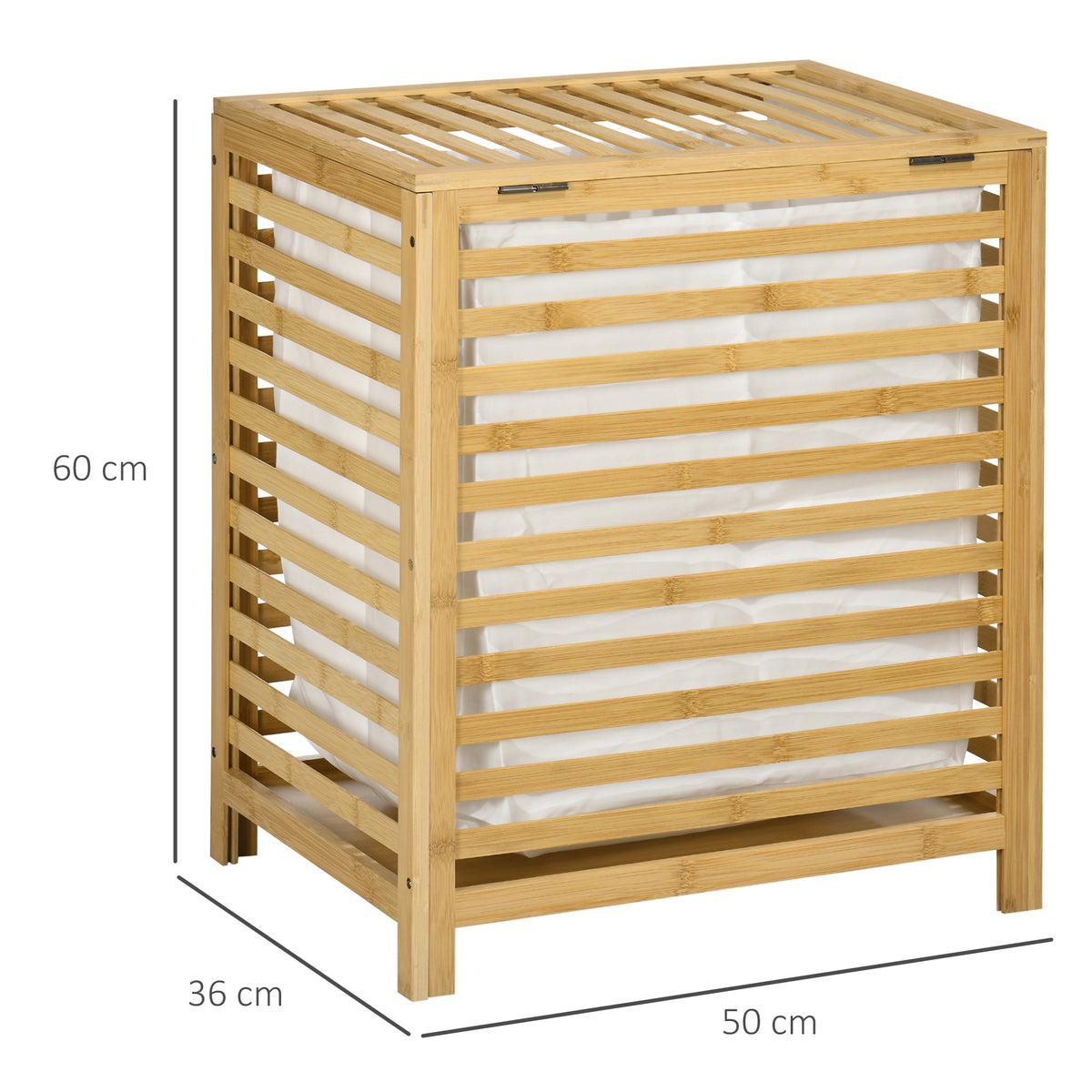 Panier à linge sale en bambou avec sac en polyester et coton amovible et couvercle - dim. 50L x 36l x 60H cm naturel-2