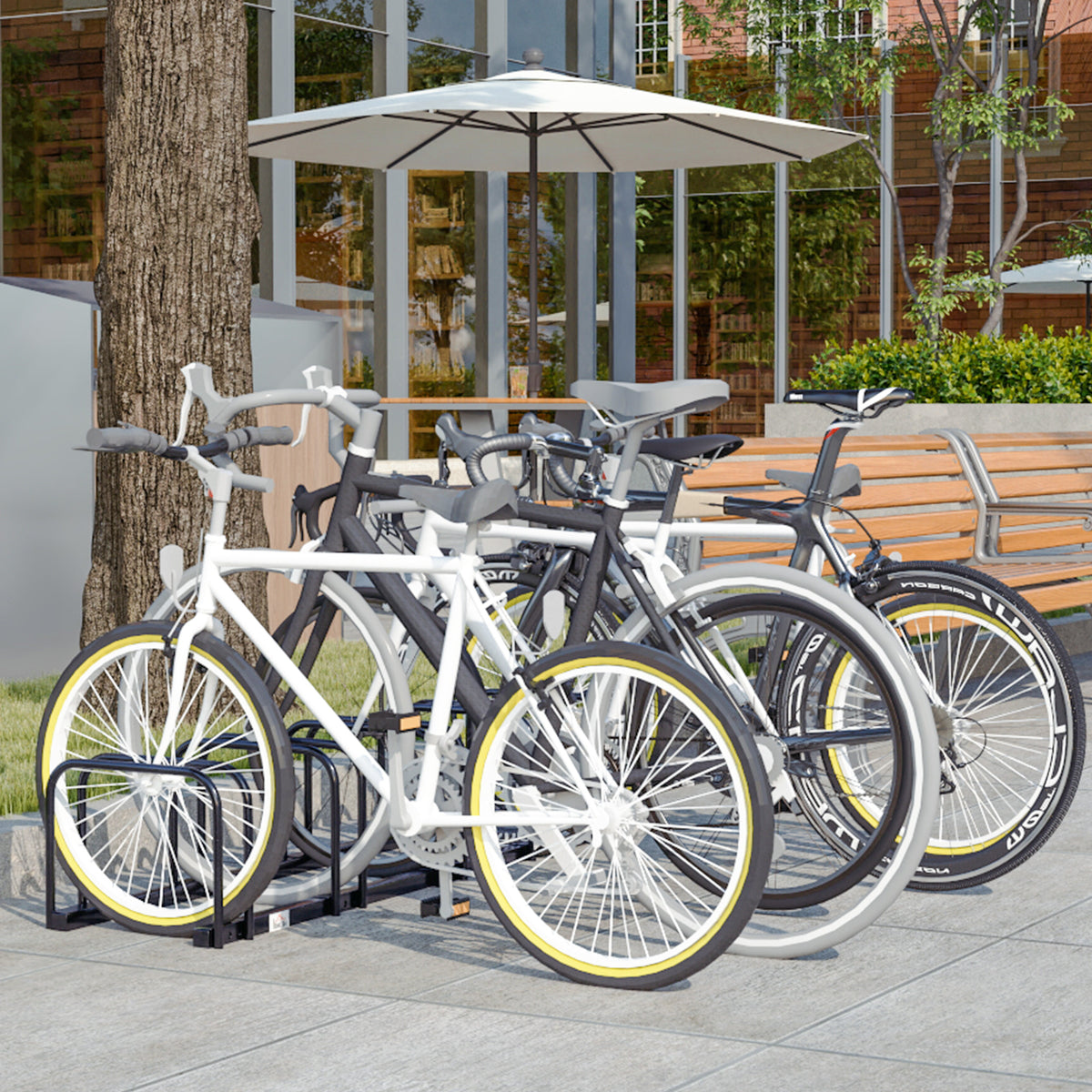 Râtelier 5 vélos range-vélos support rangement vélo à pneu 65 mm dim. 145L x 33l x 27H cm acier noir-1