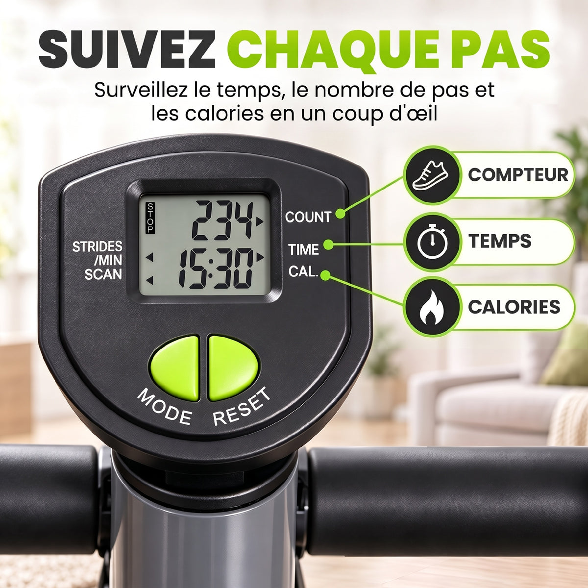 Stepper avec guidon stepper fitness appartement écran LCD résistance réglable acier gris vert noir-4