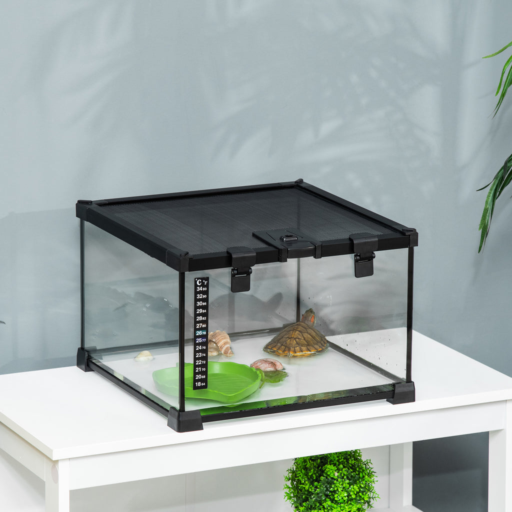 Boîte à reptiles boîte d'élevage de reptiles habitat de terrarium couvercle coulissant treillis métallique thermomètre-8