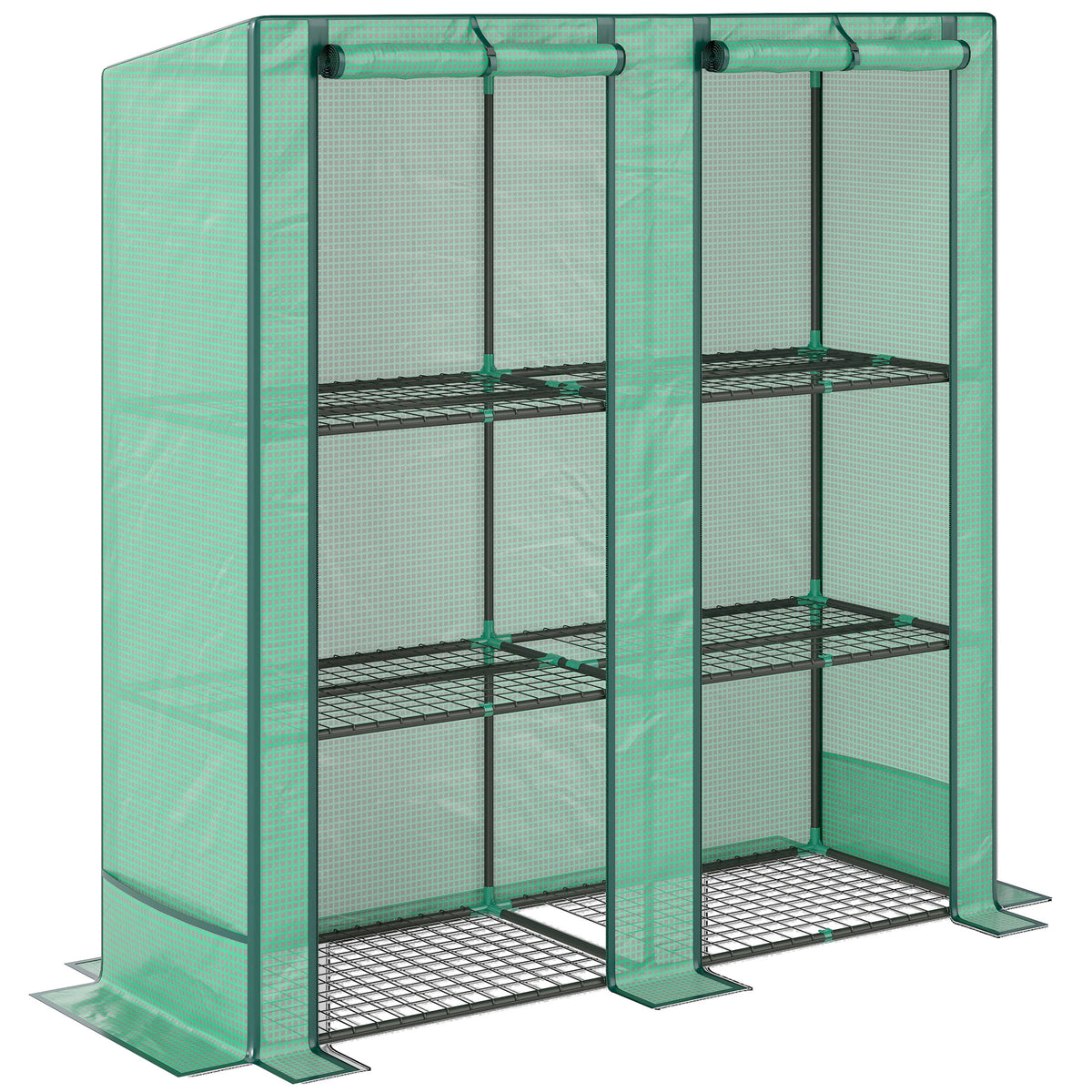 Serre de jardin avec étagères métalliques à 3 niveaux serre de balcon couverture PE toit incliné 144 x 48 x 152 cm vert-0