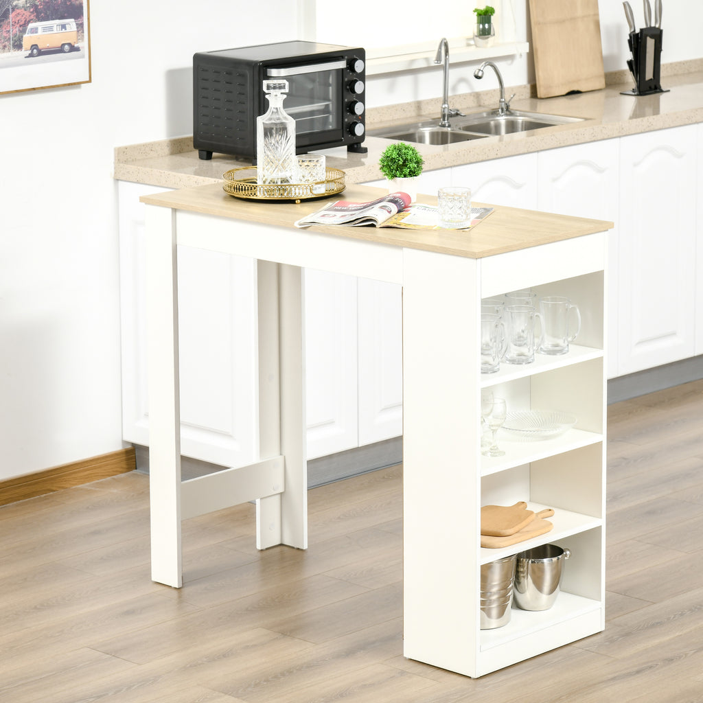 Table de bar pour 2 personnes, table haute mange debout avec 4 étagères ouvertes, 115x50x102,7cm, blanc et bois naturel-5