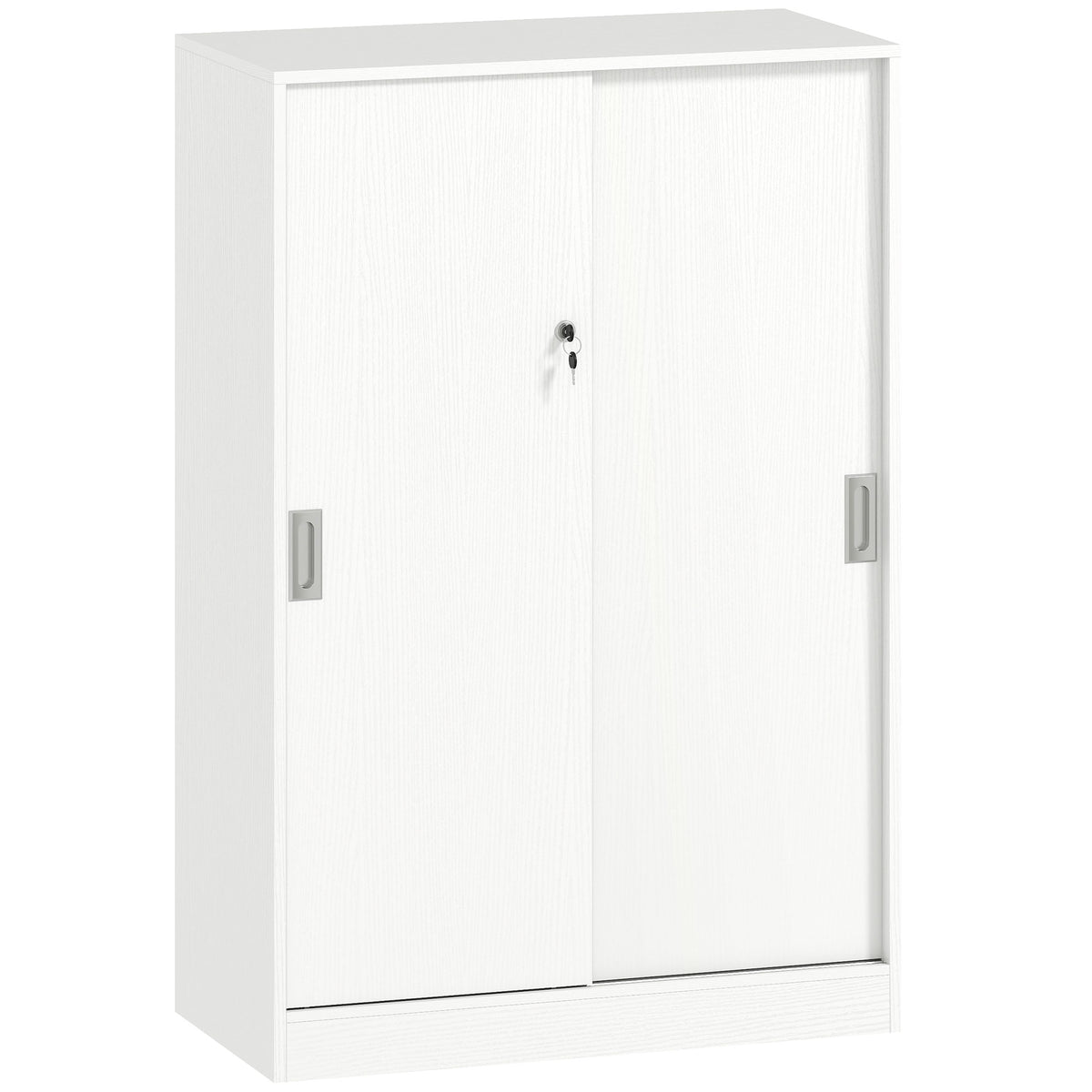 Armoire de Bureau 2 Portes coulissantes verrouillables dim. 80L x 40l x 120H cm 2 étagères en Bois Blanc-0