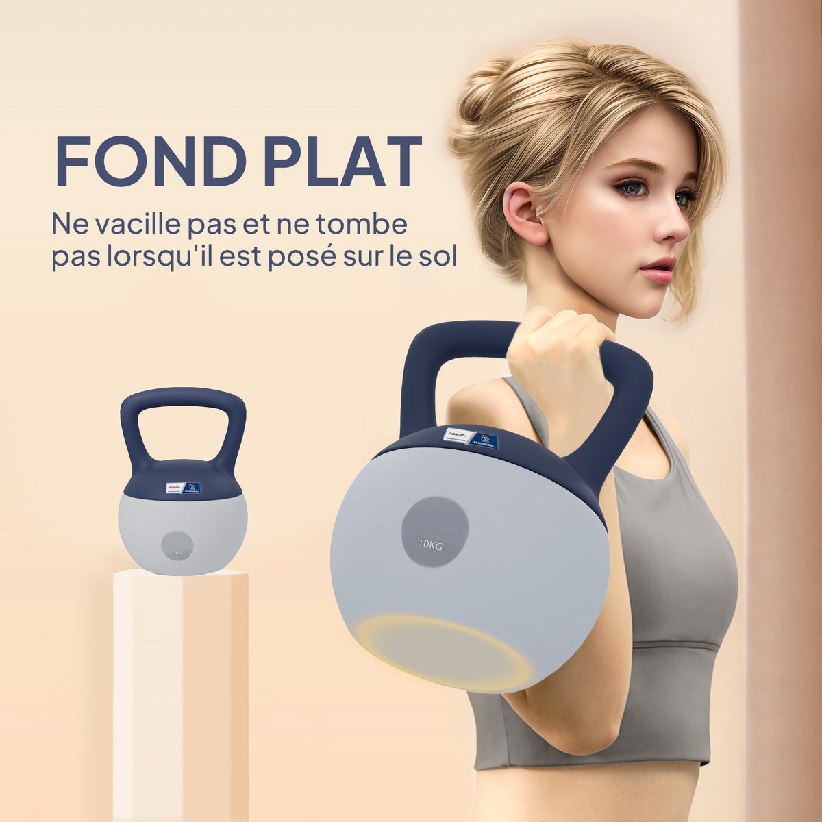 Kettlebell 10kg - haltère avec poignée antidérapante, gris et bleu-5