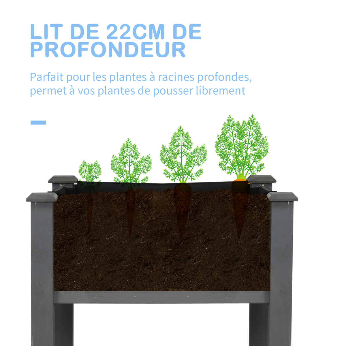 Jardinière sur Pieds Potager dim. 122,5L x 56,5l x 76H cm Inserts d'irrigation + Feutre de Drainage Bois Massif Sapin-5