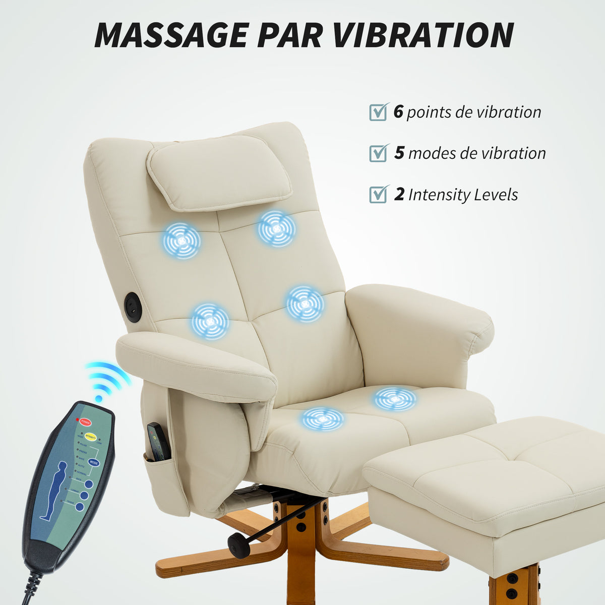 Fauteuil massant avec repose-pied, dossier inclinable jusqu'à 135°, coffre de rangement, télécommande-3