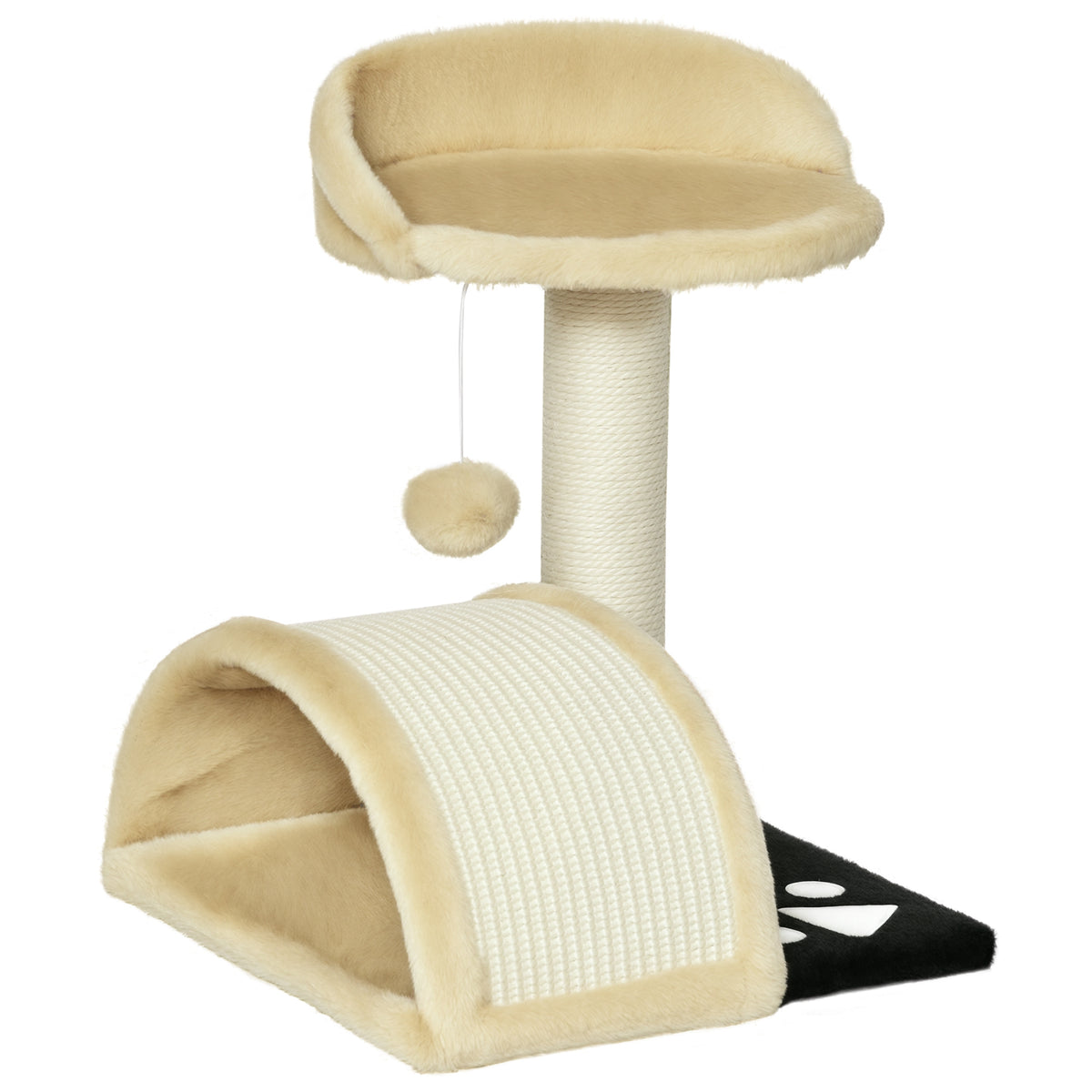 Arbre à chat griffoir grattoir design jeu boule suspendue + plateforme peluche sisal naturel beige-0