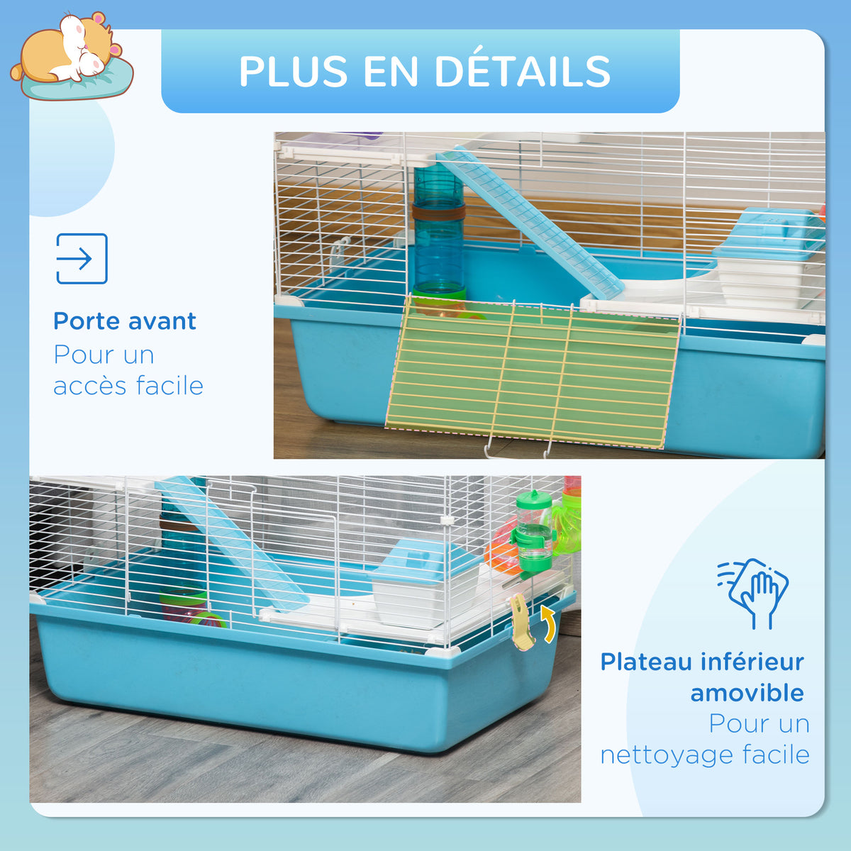Cage à hamster rat rongeur 3 niveaux avec tunnel, biberon eau, roue, maisonnette, échelles dim. 59L x 36l x 47H cm-5