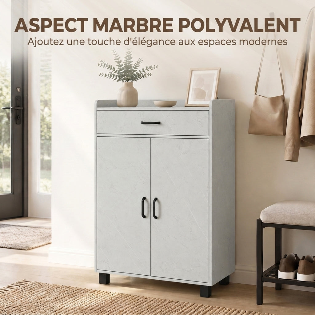 Meuble à Chaussures, Armoire à Chaussures avec 2 Portes, Tiroir, 5 Compartiments et Étagères Réglables, Gris-5