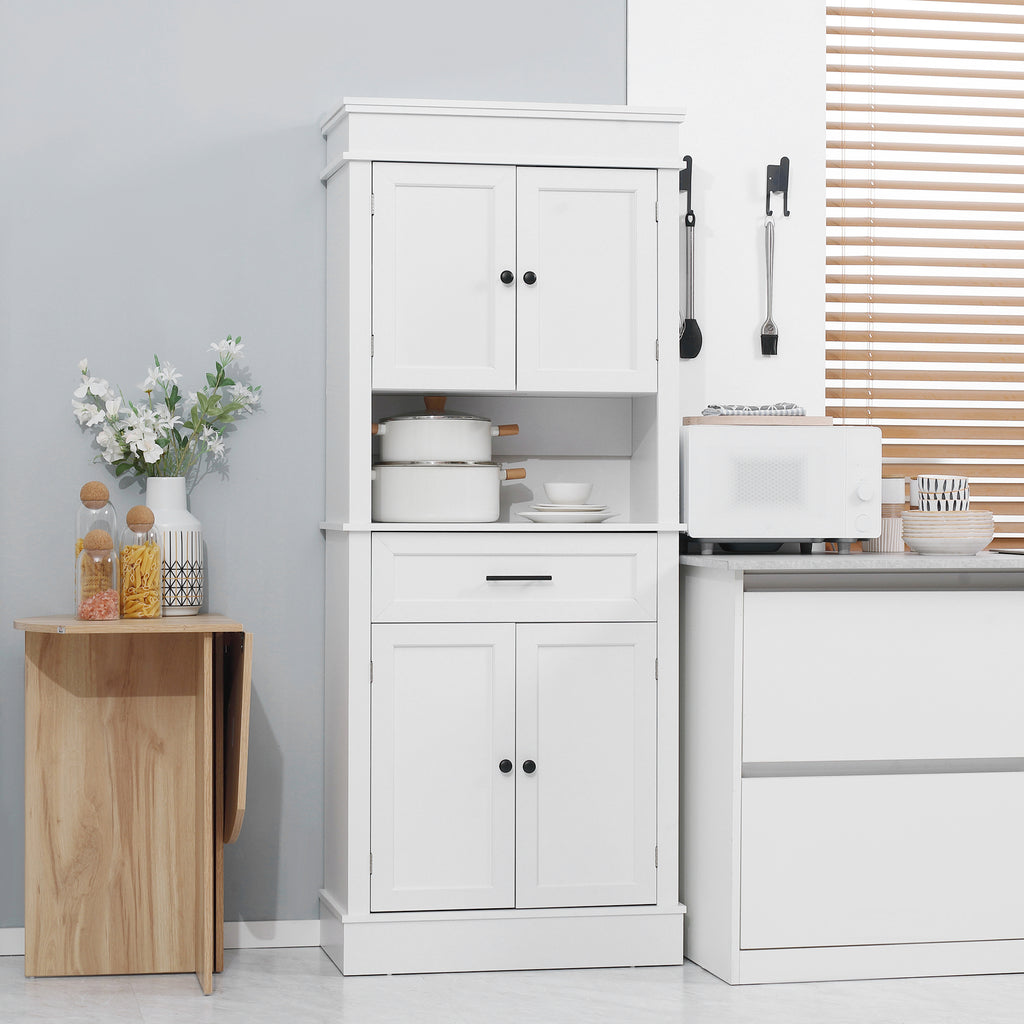 Buffet de cuisine armoire de cuisine multi-rangements 2 placards 2 portes tiroir niche MDF panneaux particules E1 blanc-1