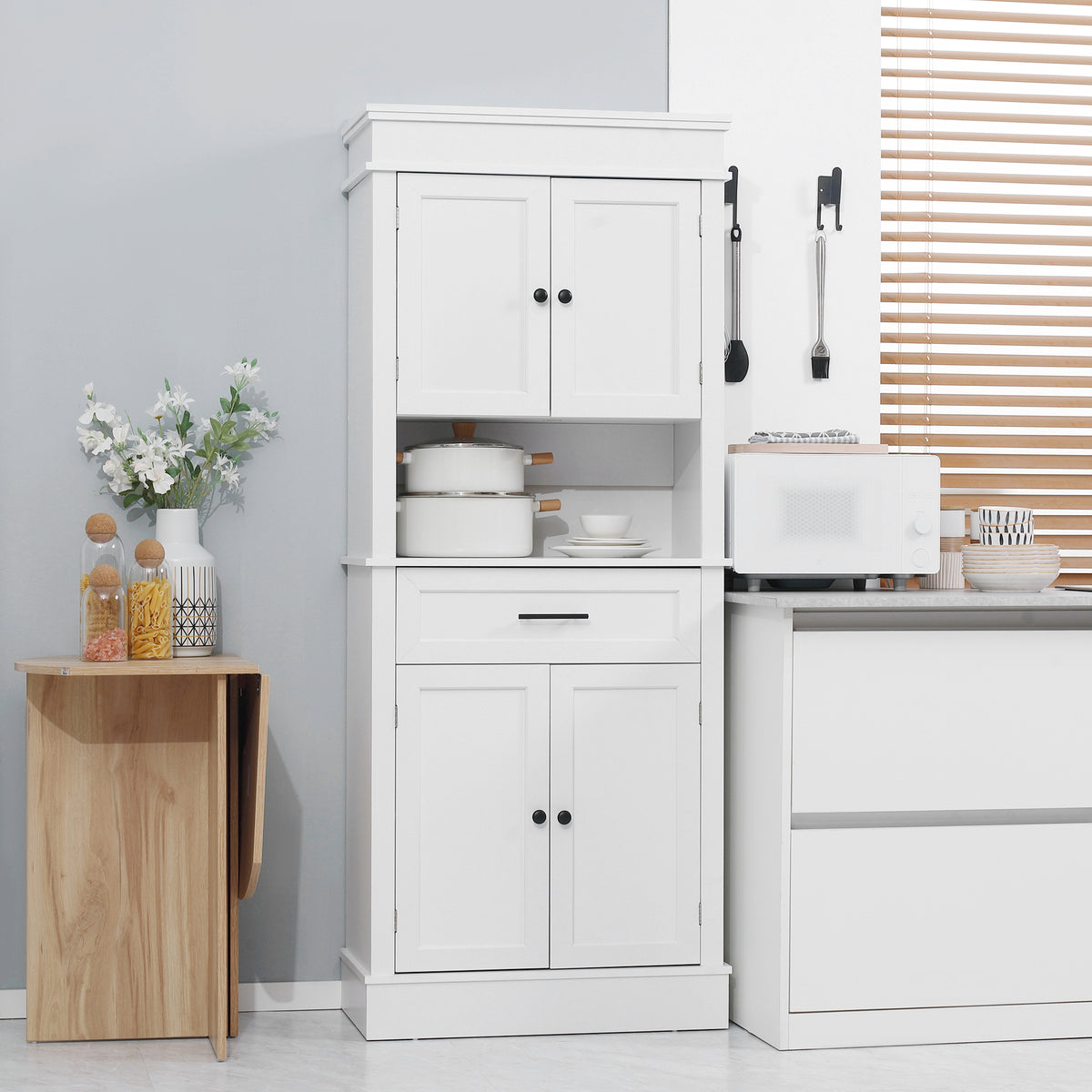 Buffet de cuisine armoire de cuisine multi-rangements 2 placards 2 portes tiroir niche MDF panneaux particules E1 blanc-1