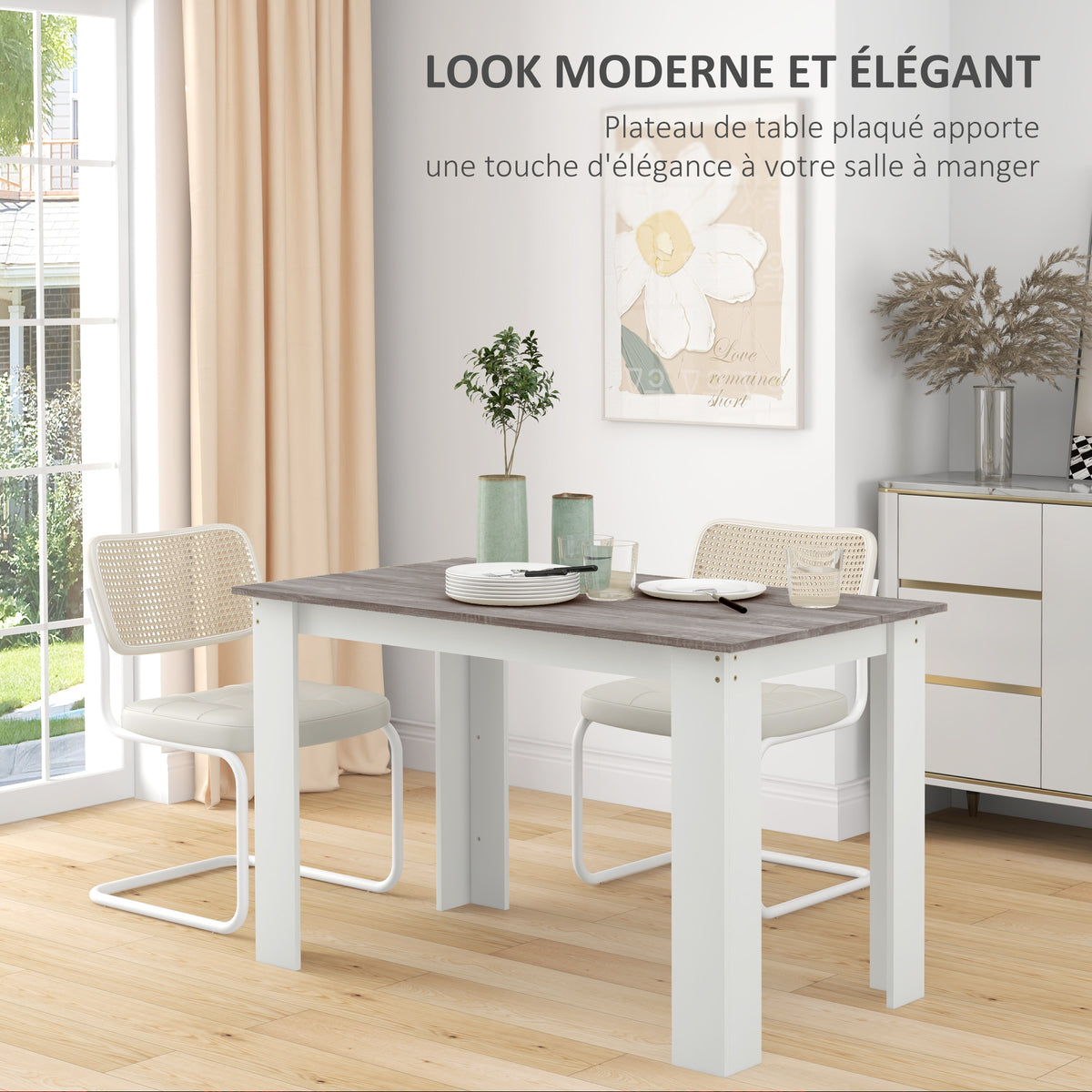 Table à manger table de cuisine moderne avec grand plateau 4-6 personnes en panneau de particules 120x69x75cm gris-3