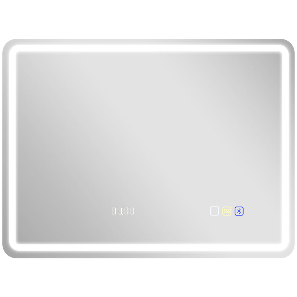 Miroir salle de bain Bluetooth avec éclairage LED 60 x 80 cm, miroir lumineux mural avec horloge, antibuée, argenté-0