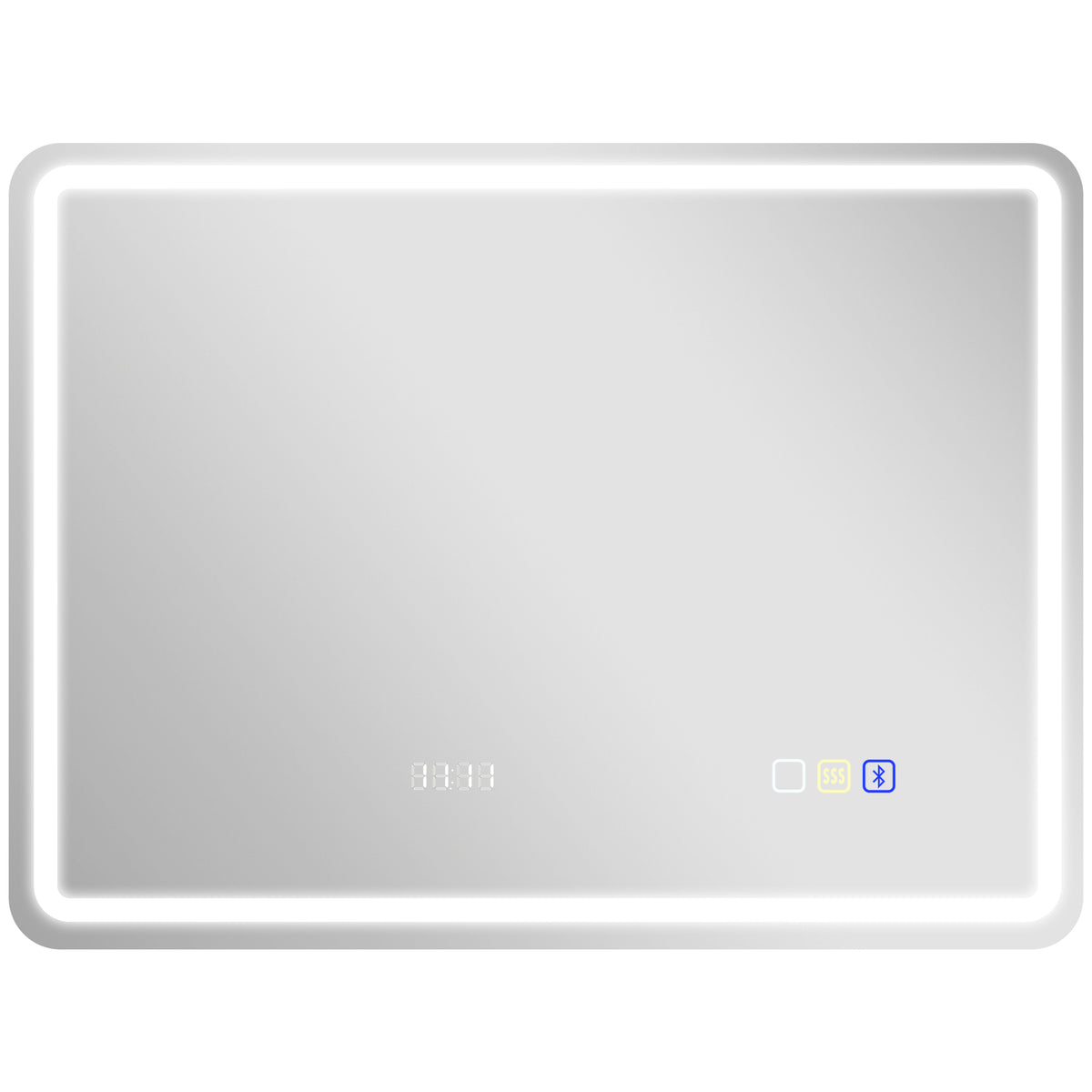 Miroir salle de bain Bluetooth avec éclairage LED 60 x 80 cm, miroir lumineux mural avec horloge, antibuée, argenté-0