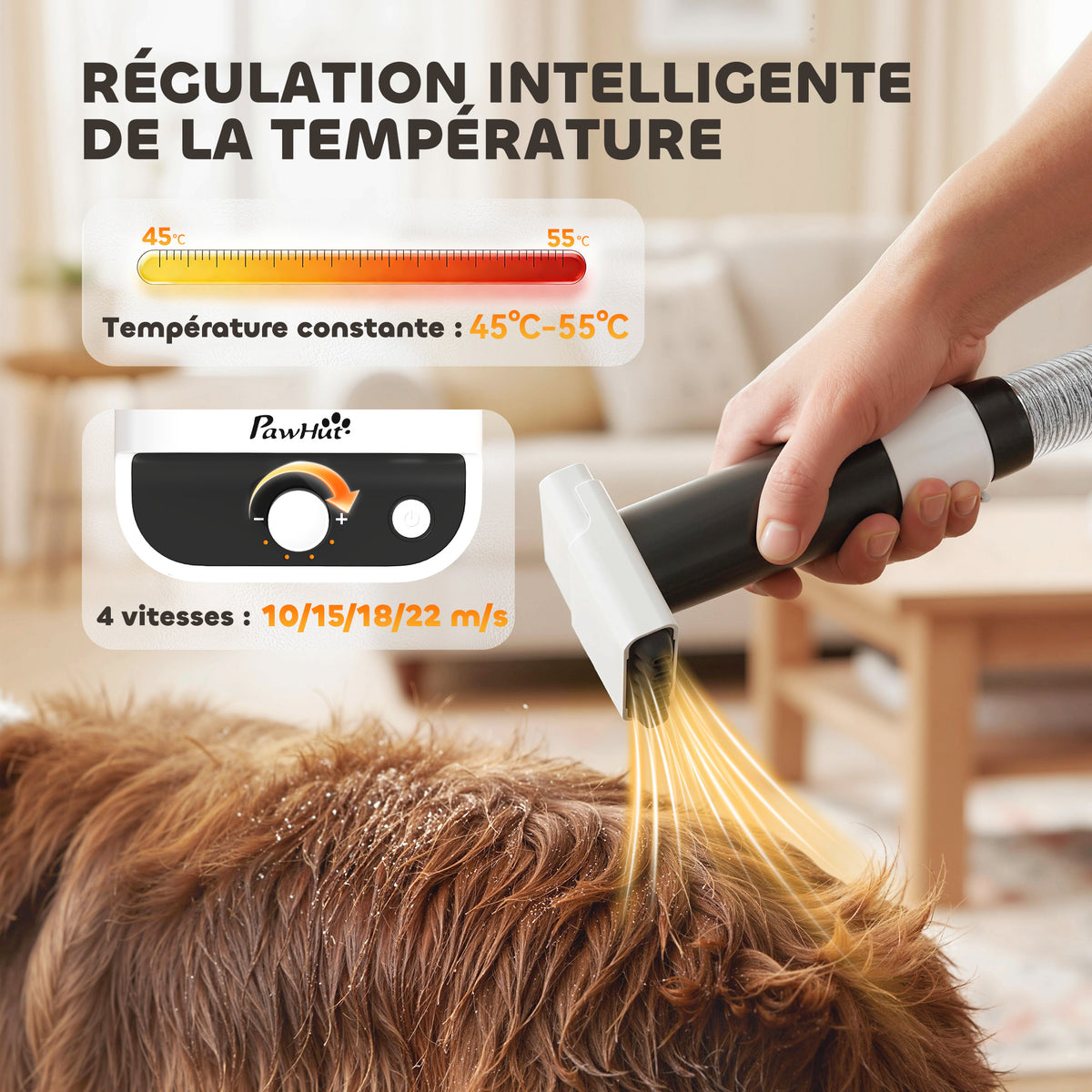 Aspirateur poil de chien et séchoir 5-en-1 kit toilettage chien professionnel 12kPa  50dB 37,6x17,5x18,5cm blanc-4