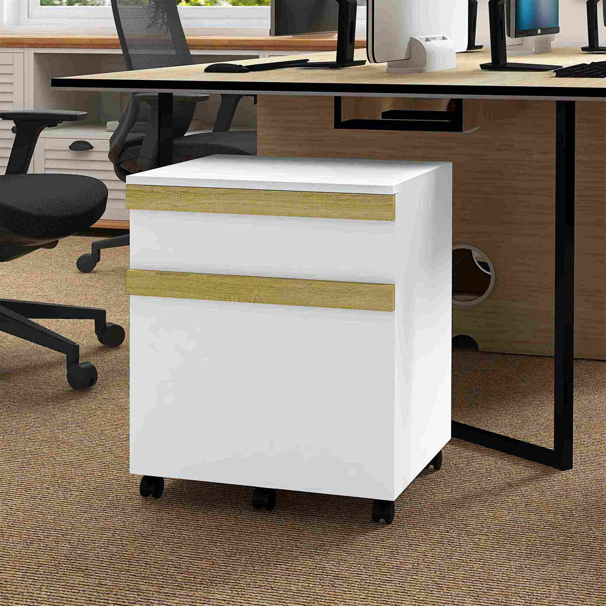 Caisson de bureau à roulettes avec 2 tiroirs coulissants trieur à dossiers 48 x 40 x 59,5 cm blanc-1