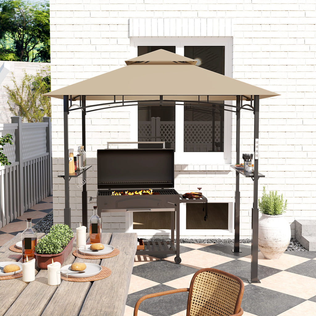 Tonnelle de barbecue à deux niveaux auvent de réception pour jardin avec lumière LED 243 x 148 x 248 cm kaki-7