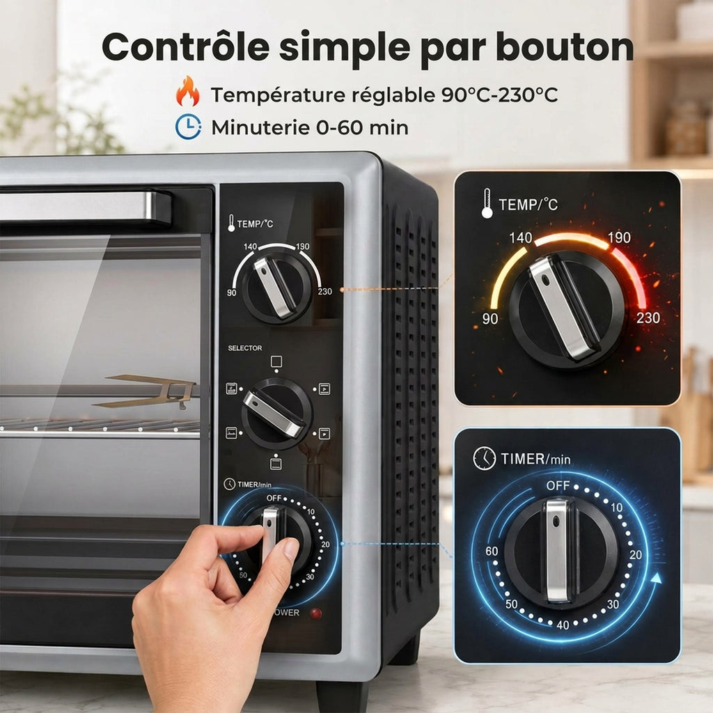 Mini-Four Électrique avec Broche Rotative 46L 1800W, Four à Convection Multifonction, Chaleur Tournante, Minuterie, Noir-6