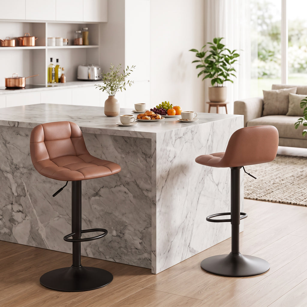Lot de 2 Tabourets de Bar en Cuir PU, Rétro-Industriel, Hauteur Réglable, Pivotant 360°, 40x41,5x76-98cm, Marron Foncé-9