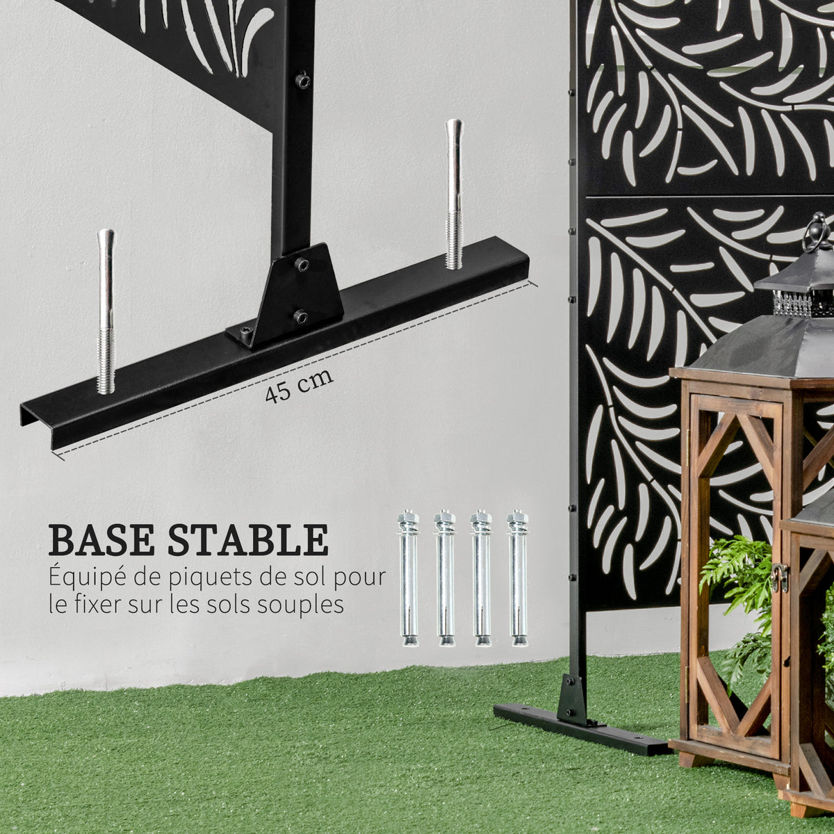 Panneau décoratif extérieur paravent extérieur en acier motifs de branches de saule découpées 122 x 45 x 198 cm noir-4