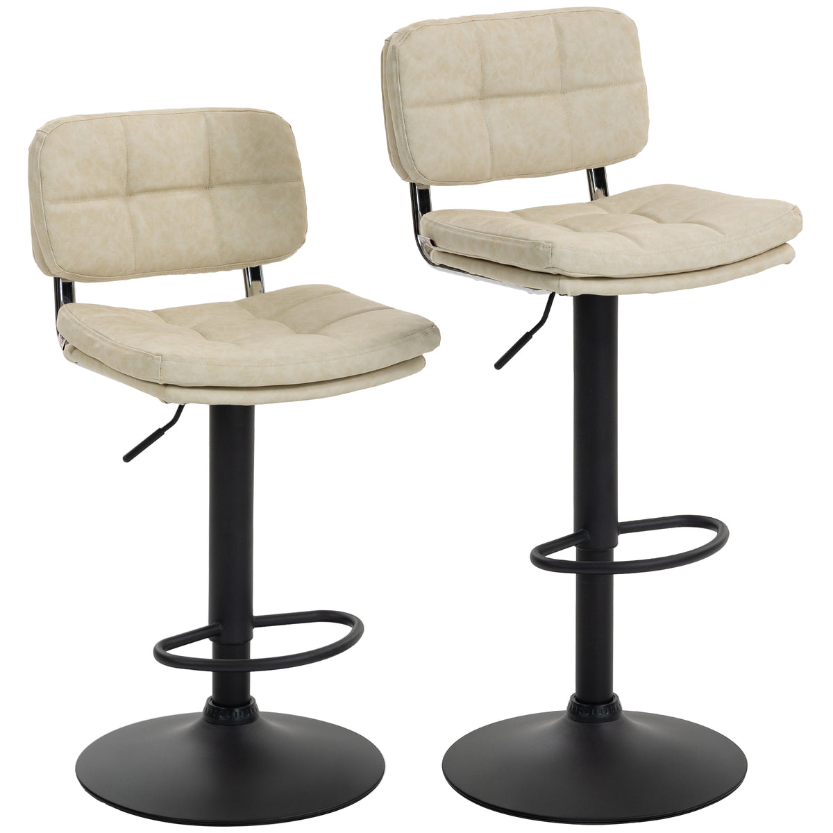 Lot de 2 tabourets de bar Vintage capitonné - pivotant, réglable - repose-pied - revêtement synthétique crème-0