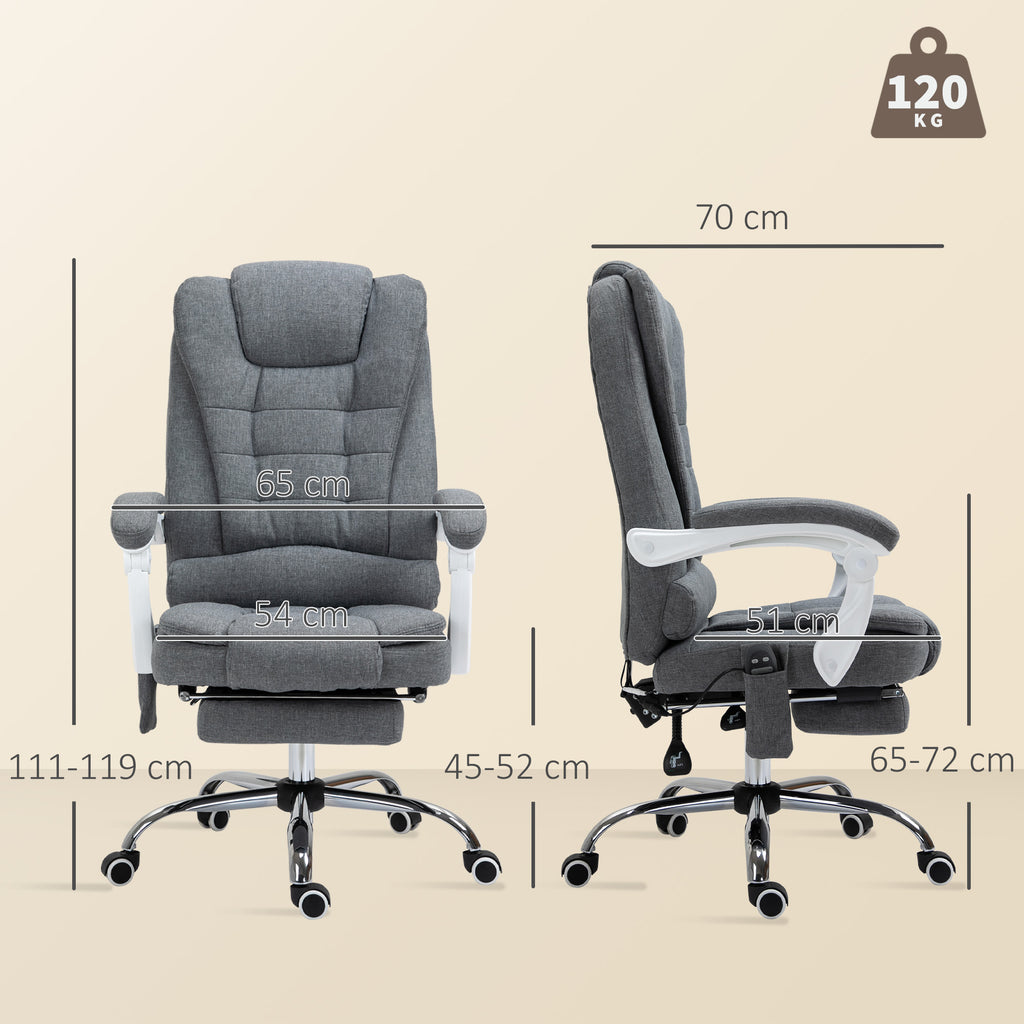 Fauteuil de bureau direction massant chauffant hauteur réglable dossier inclinable toile de lin gris-2