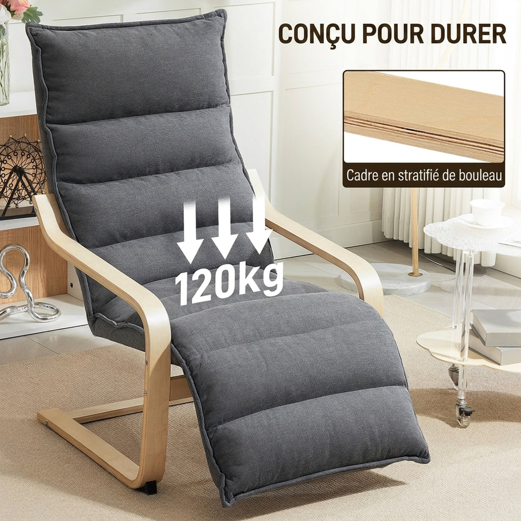 Fauteuil Salon, Fauteuil d'Appoint Rembourré en Velours, Repose-Pieds Réglable, Structure Acier, 67x93x105cm, Gris Foncé-6