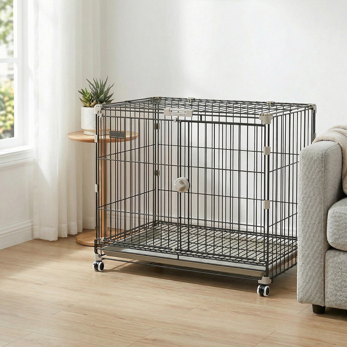 Cage pour Chien, Plateau Amovible, Roues avec Freins, Toit Ouvrant Verrouillable, 75,5x46x64,5cm, Noir-1