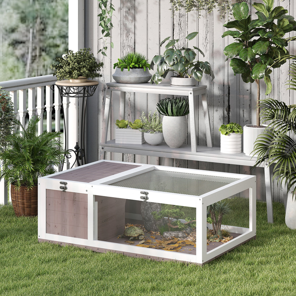 Maison enclos cage habitat pour petit animal tortues avec 2 espaces 91 x 60,5 x 32 cm bois massif marron clair-1