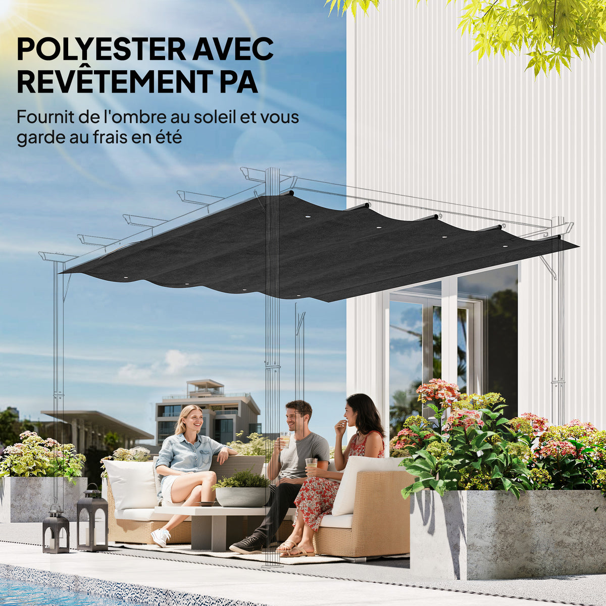 Toile de toit de rechange pour pergola toile de remplacement protection solaire Anti-UV 30+ pour pergola de 3 x 2 m-4