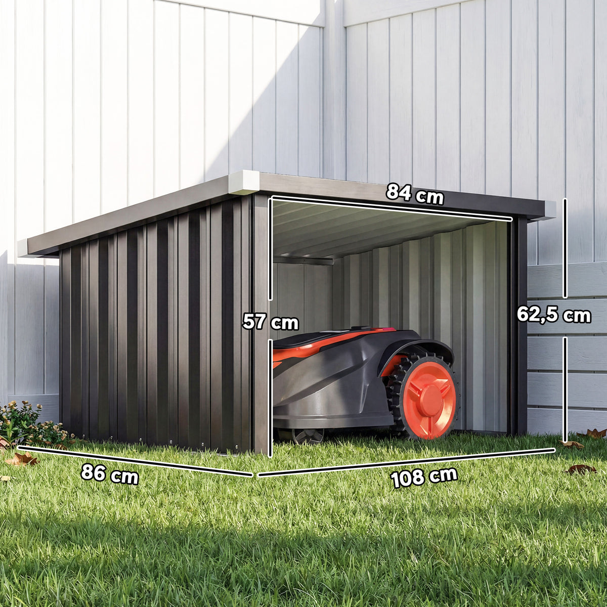 Abri Robot Tondeuse Garage pour Robot Tondeuse avec Toit incliné en acier galvanisé, 108 x 86 x 62,5 cm, gris foncé-2