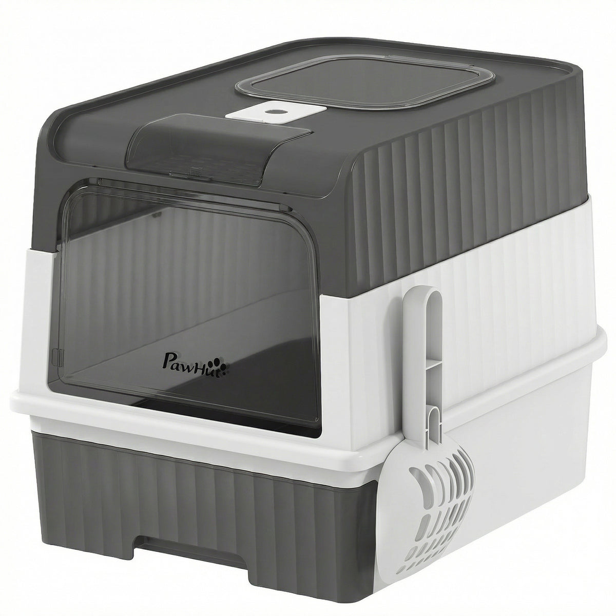 Maison de Toilette pour Chat avec Couvercle, Entrées, Plateau Coulissant, Pelle, Sachets Désodorisants, 48x35x36cm, Gris-0