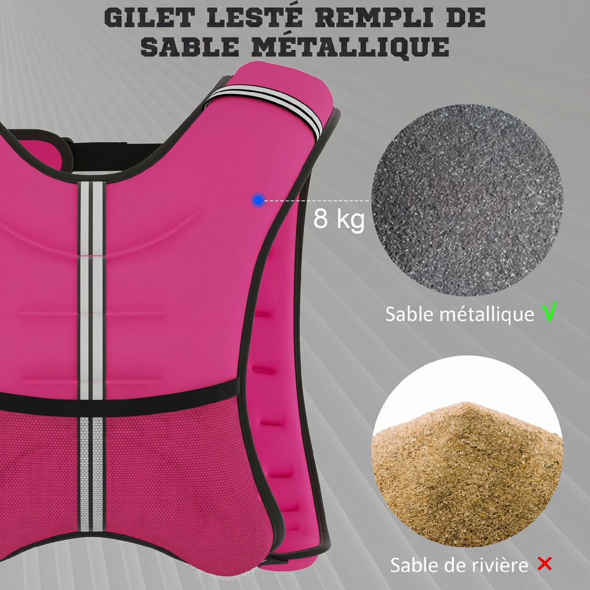 Gilet Lesté de 8 kg, Veste Lestée, pour Homme et Femme, avec Poche de Rangement, Tissu Oxford, Sable Métallique, Rose-4