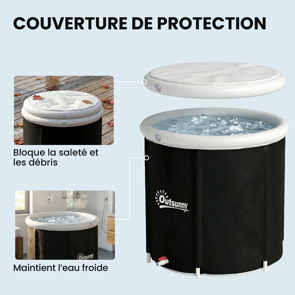 Baignoire à Glace Pliable Gonflable 280 L avec Couvercle et Pompe pour Entraînement à l'Eau Froide, 78x78x71 cm, Noir-5