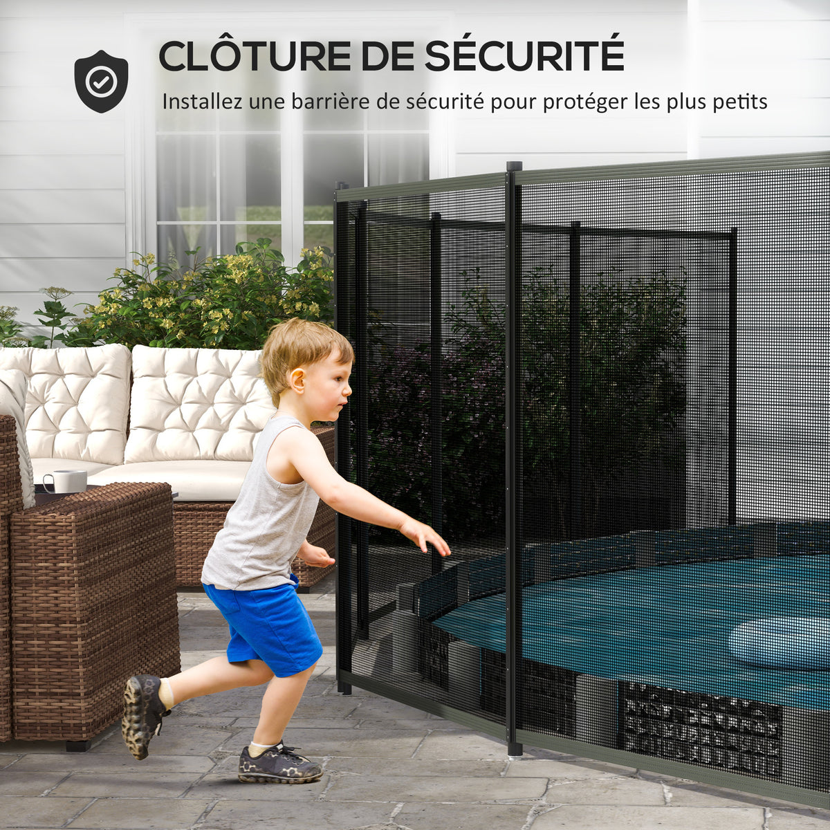 Clôture barrière de sécurité pour piscine filet - lot de 4 panneaux - Dim. 365L x 126H cm - noir-3