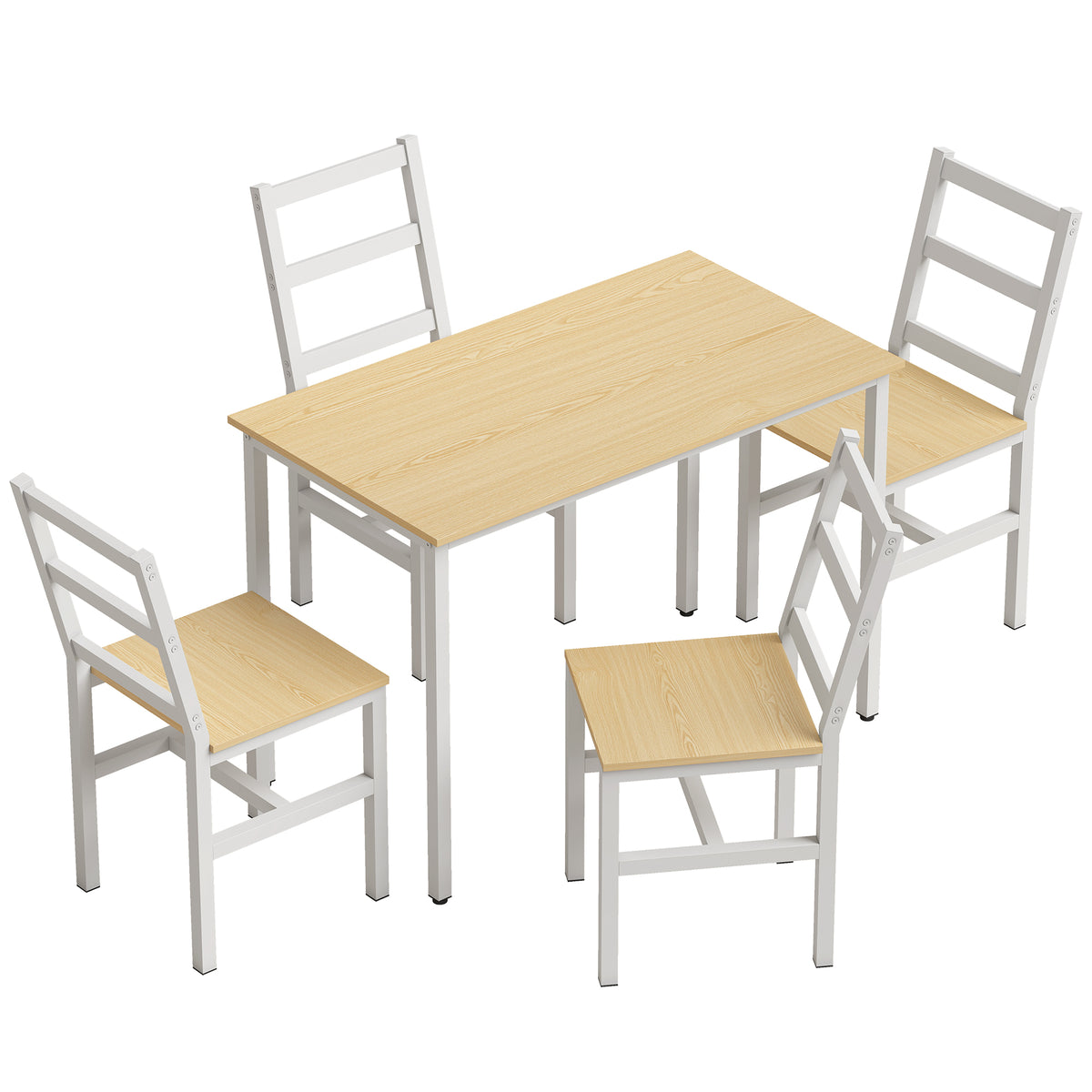 Ensemble Table Salle à Manger avec 4 Chaises, Table Rectangulaire 108 cm, Chaises à Dossier à Lattes, Chêne et Blanc-0