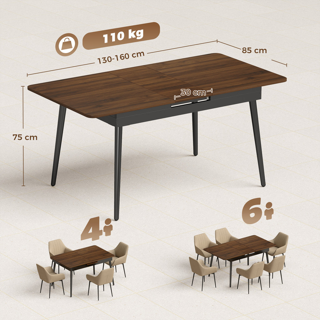 Table à Manger Extensible Rectangle pour 4 à 6 Personnes, Table de Cuisine 130-160 cm avec Coins Arrondis, Noyer Clair-2